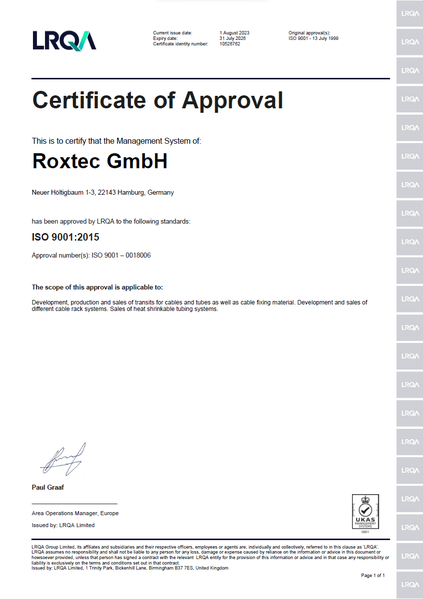 ISO 9001 certificate Roxtec GmbH