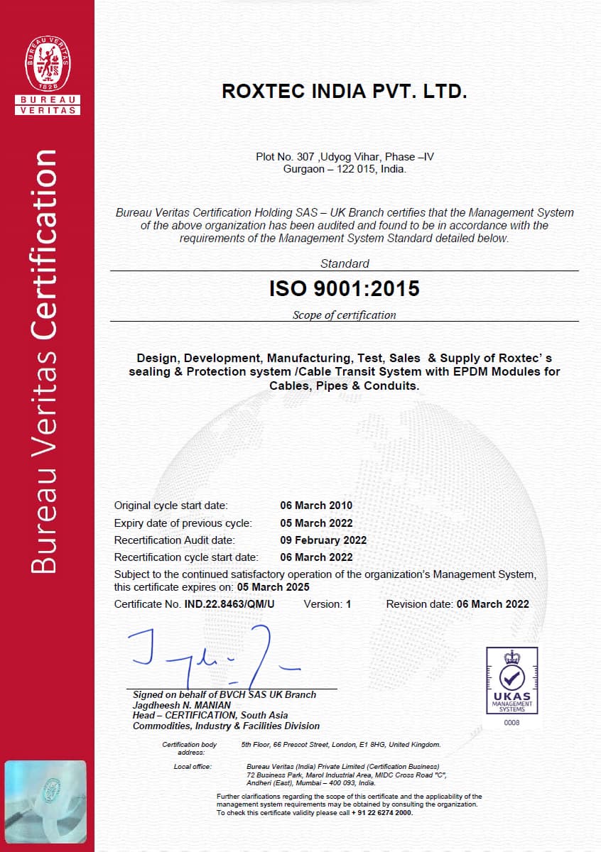 ISO 9001 certificate Roxtec India PVT LTD