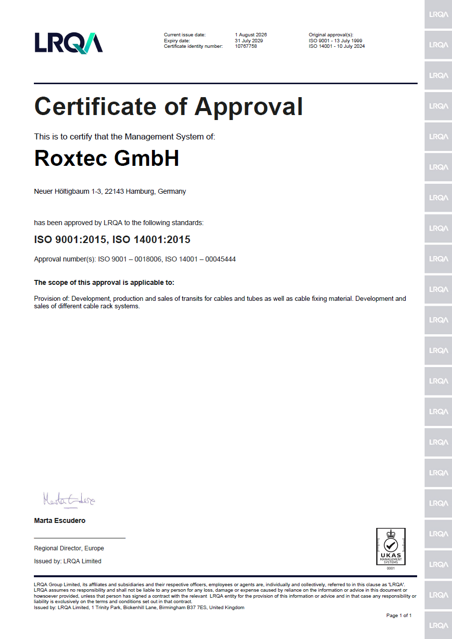 ISO 9001/14001 certificate Roxtec GmbH