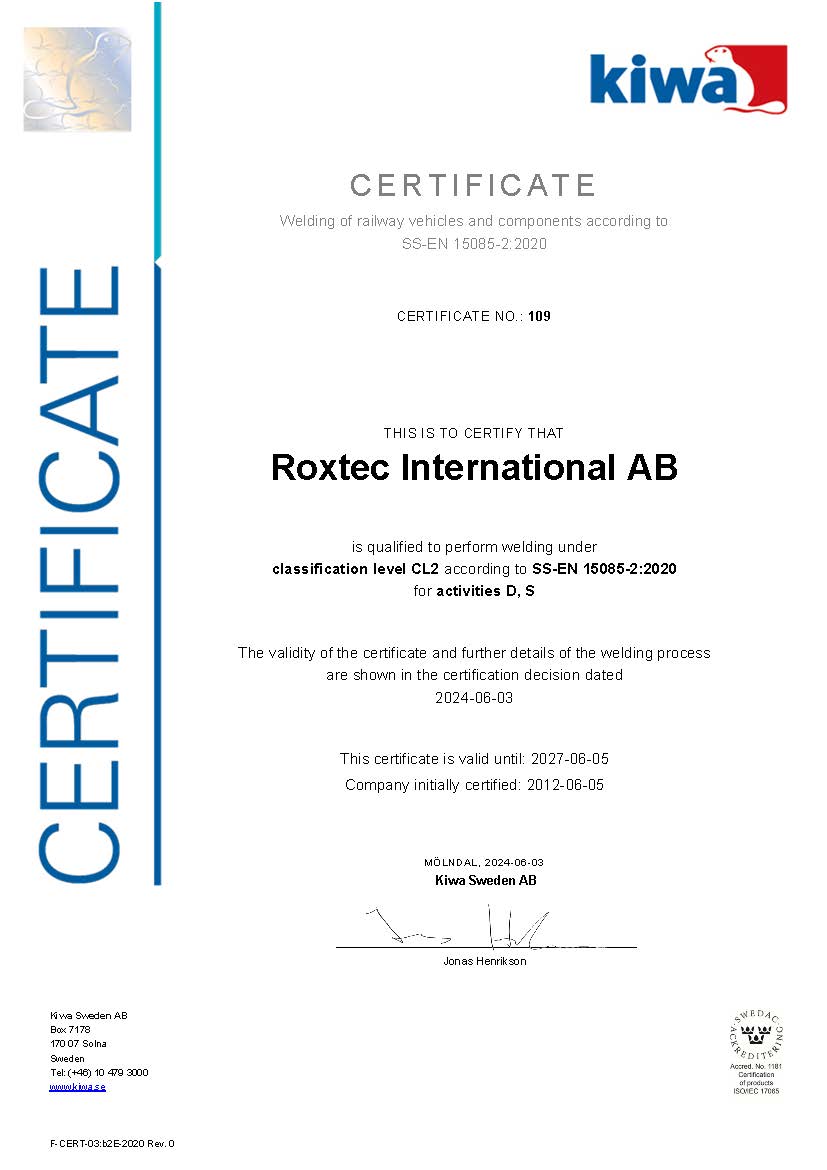 Certificate EN 15085