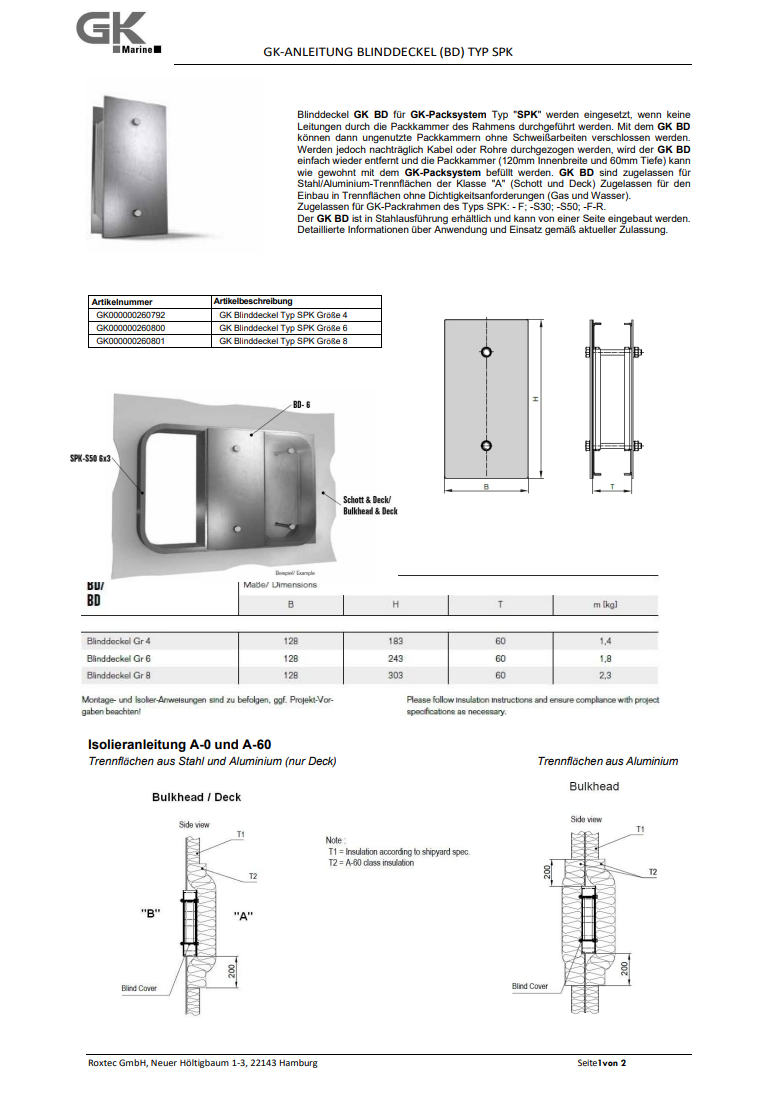 GK-ANLEITUNG BLINDDECKEL (BD) TYP SPK