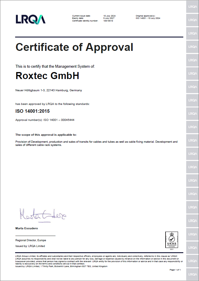 ISO 14001 certificate Roxtec GmbH