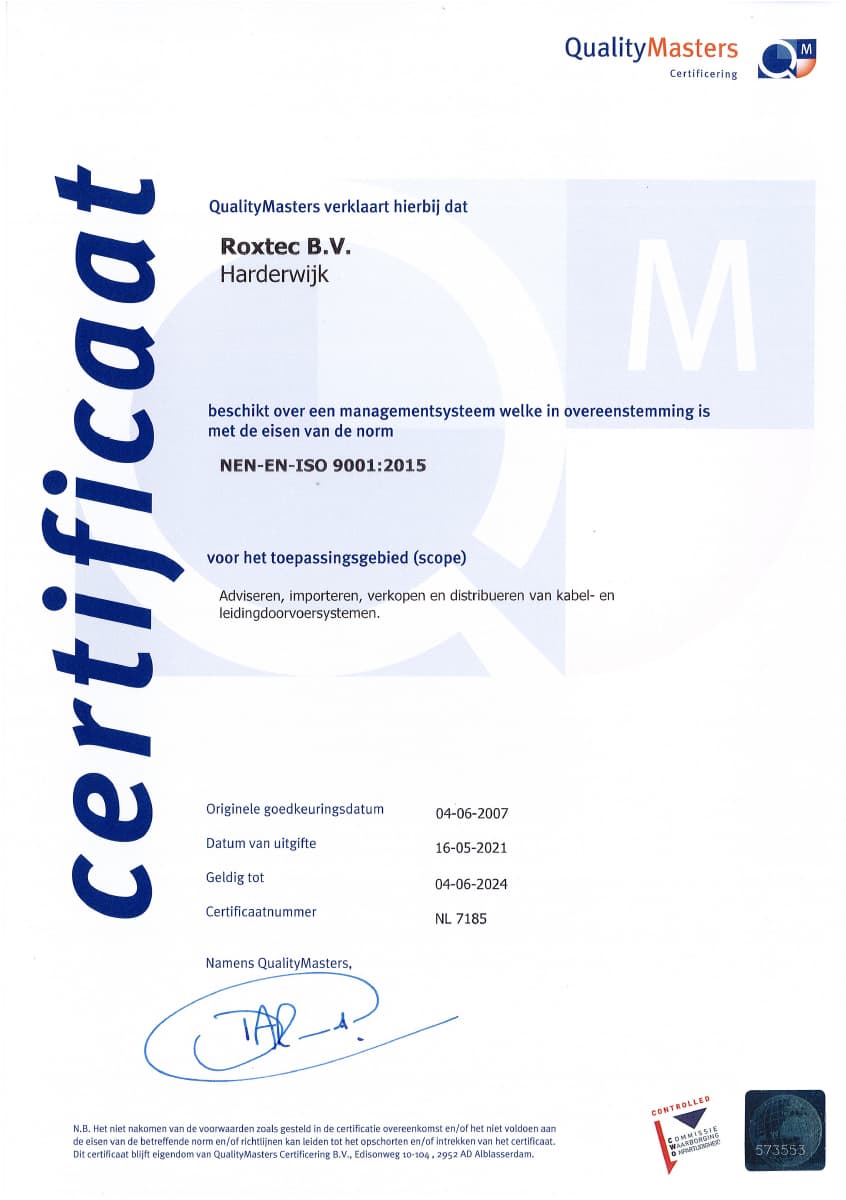 ISO 9001 certificate Roxtec B.V.