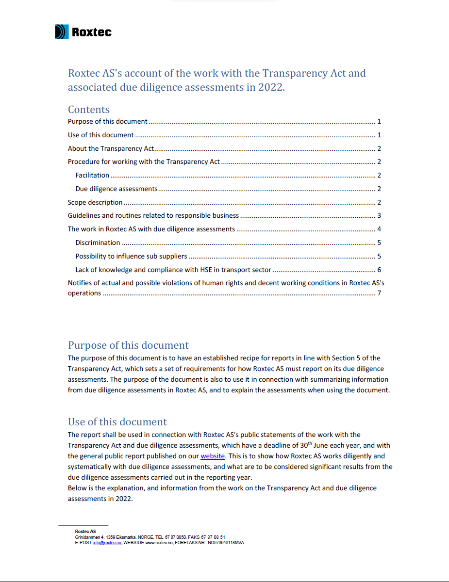 Roxtec AS - Report Transparency Act