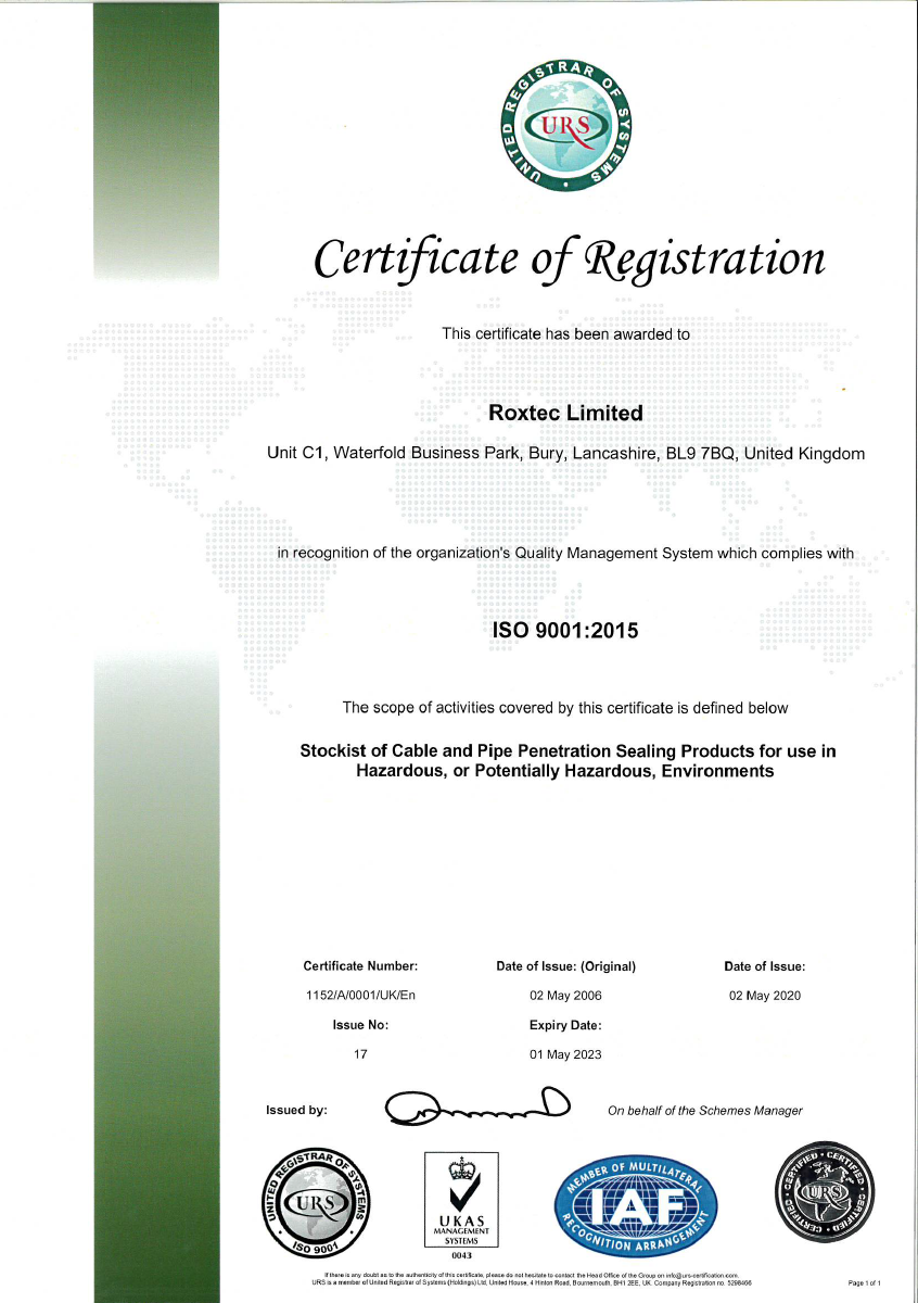 ISO 9001 certificate Roxtec Limited