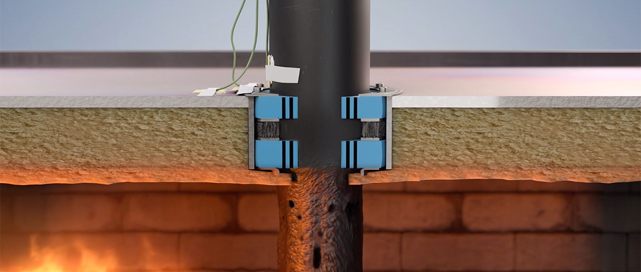 Fire test of Roxtec plastic pipe seals