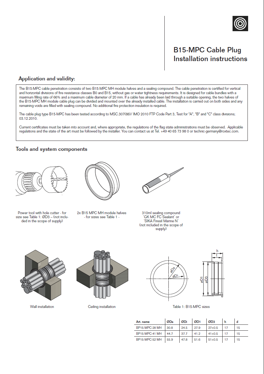 B 15 MPC Installation Instruction