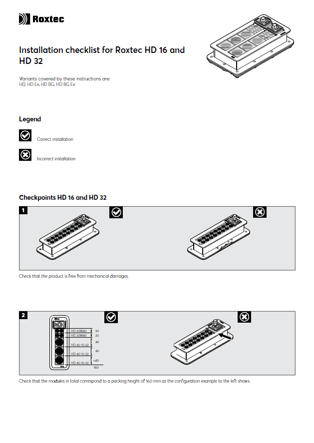 Liste de contrôle de l'installation - Roxtec HD 16 et HD 32