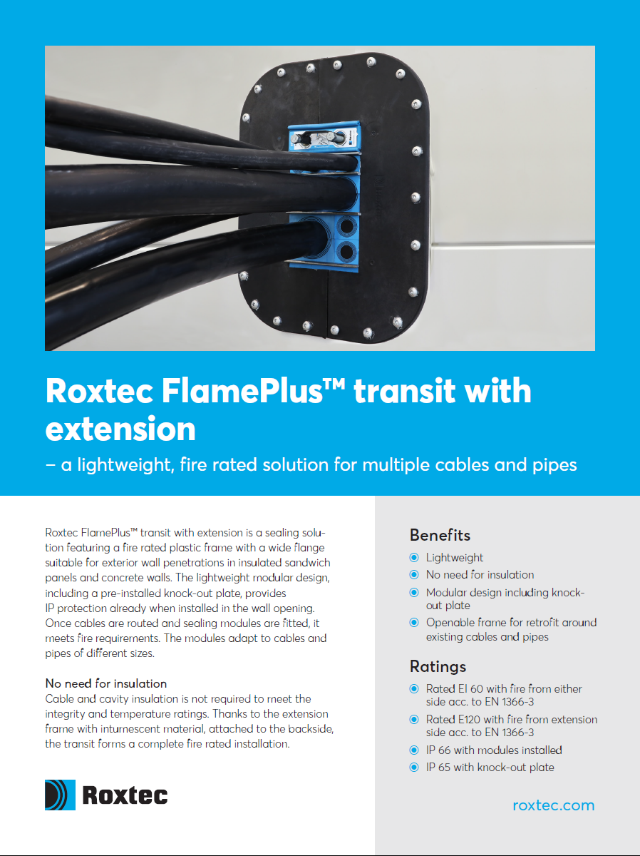 Roxtec FlamePlus&#x2122; transit with extensions