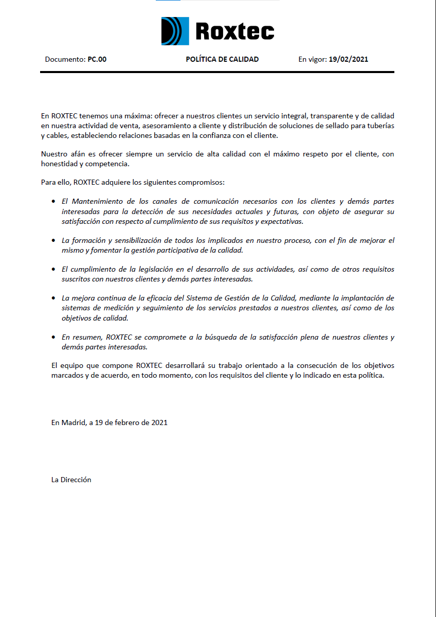 Pol&#xED;tica de Calidad