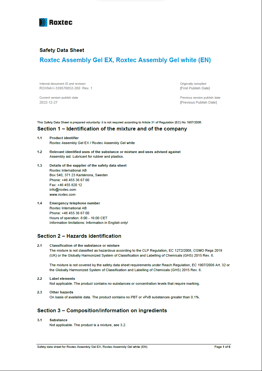 Roxtec Assembly Gel EX / Assembly Gel White (SE)