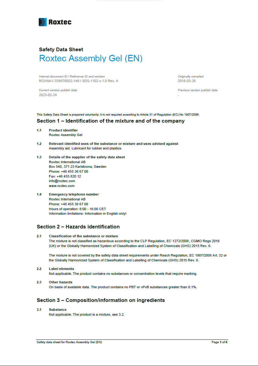 Roxtec Assembly Gel (SE)