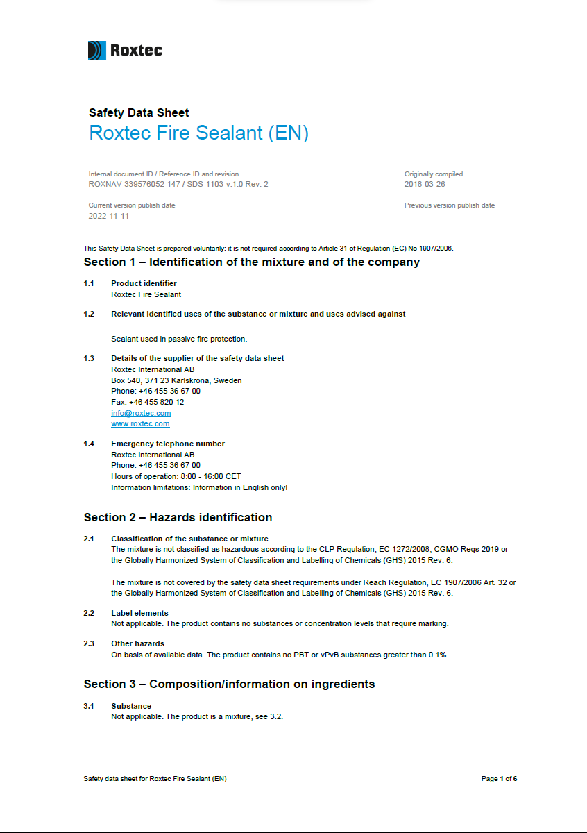 Roxtec Fire Sealant (SE)