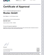 Certifikát souladu s normou ISO 9001 společnosti Roxtec GmbH