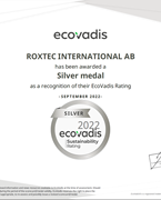 Roxtec International AB EcoVadis Rating Certificate 2022